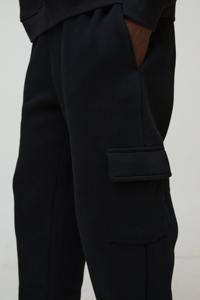 Plus Size <b>Men's</b> <b>Black</b> <b>Cargo</b> Sweatpants Elastic Waist Multiple Pockets Casual Style Right Leg Logo Knitted Midweight Fabric - Product Image 3