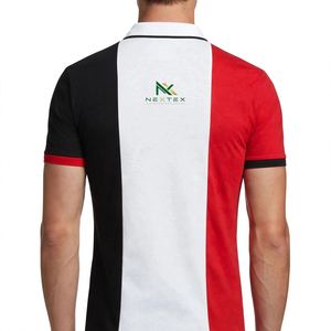 Custom <b>Red</b> White Black Vertical Stripe <b>Polo</b> <b>Shirt</b> <b>Men's</b> 3-Color Block Pique Cotton Team Uniform Embroidered Logo OEM Wholesale - Product Image 2