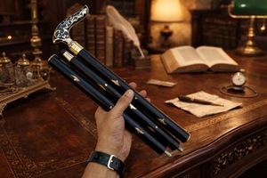 Bâtons de marche rustiques modernes en bois naturel écologique avec poignée en laiton poli, idéaux pour les cadeaux - Product Image 2