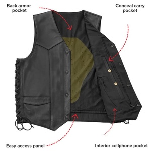 Chaleco de Motociclista de Cuero Genuino Estilo Occidental Negro para Hombre con Cordones Laterales Ajustables y Bolsillos Ocultos - Product Image 5