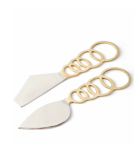 Ensemble de couteaux à fromage en acier inoxydable avec anneau en laiton et manche design, et ensemble de couteaux à fromage en laiton - Product Image 1