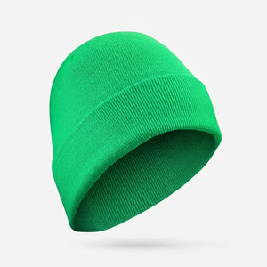 Unisex Solid <b>Green</b> Acrylic <b>Beanie</b> Ribbed Knit Winter Hat Casual Style 56-58CM Adult Size - Product Image 2