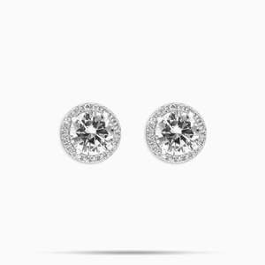 Pendientes de Plata de Ley 925 con Halo Redondo, Pendientes Clásicos con Círculo de Diamantes para Hombre y Mujer - Product Image 1