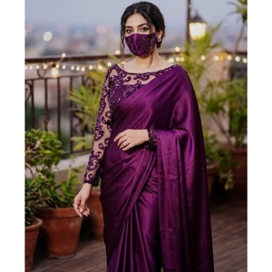 Premium Vintage Deep Red Silk <b>Saree</b> Intricate Lace Embroidery Floor-Length <b>Blouse</b> Matching Face Mask-Ready Wear Custom Colors - Product Image 6