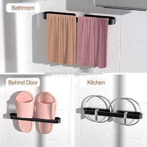 Porte-serviettes moderne en aluminium noir auto-adhésif pour hôtel et cuisine Design mural pour salle de bain Fabriqué outre-mer en métal Nouveau - Product Image 2