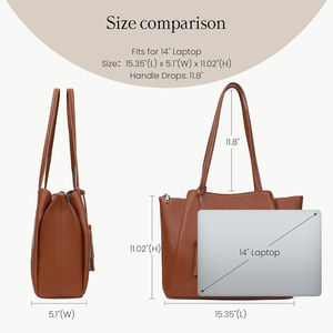 Bolso Tote de Trabajo de Cuero Genuino Marrón, Color Sólido, Parte Superior Abierta, Estilo Minimalista para Uso Diario - Product Image 4