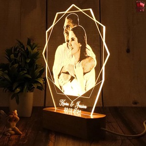 Lampe cadre photo LED 3D en promotion avec nom et date personnalisés, design élégant à effet d'illusion pour anniversaire, mariage, anniversaire de mariage - Product Image 2