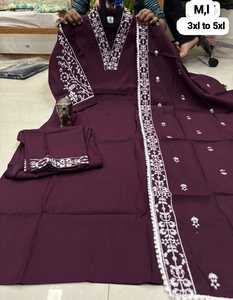 Salwar Kameez en coton violet avec broderie blanche, coupe classique, longueur au sol, vêtements traditionnels indiens et pakistanais pour femmes, du M au 4XL - Product Image 4