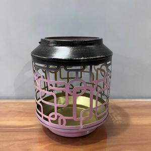Iron <b>Lantern</b> Candle Holder Pink <b>Black</b> Geometric Design Home Decoration - Product Image 1