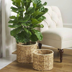 Eco-Friendly Handmade <b>Woven</b> Hyacinth Beaded <b>Basket</b> Set for Store Books and Blankets - Product Image 2