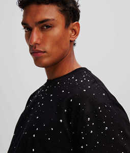 Camiseta Negra de Manga Corta para Hombre con Pedrería, Corte Regular, Informal, de Algodón Jersey, Cuello Redondo, Alta Calidad - Product Image 6