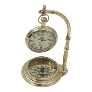 Antique Brass Nautical <b>Clock</b> with Working Compass <b>Vintage</b> Hanging Table <b>Clock</b> Maritime Desk Decor Collectible Timepiece - Product Image 6