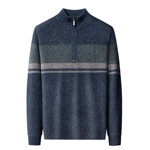 <b>Men's</b> Wool Acrylic Striped 1/4 Zip <b>Turtleneck</b> Cardigan Full Sleeve Thick Anti-Pilling Winter <b>Sweater</b> - Product Image 1