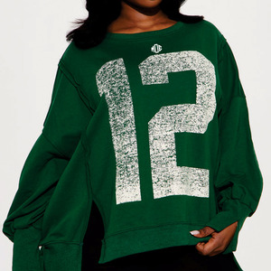 Maillot de football américain oversize streetwear pour femme, manches longues, tissu uni, imprimé numéro vintage, haut décontracté - Product Image 1