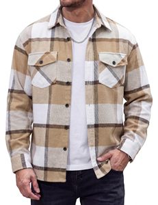 Men Premium Plaid <b>Flannel</b> Shirt <b>Jacket</b> Button Down Casual Shacket Custom Logo OEM - Product Image 1