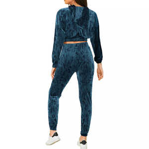 Custom Fall Women's Hoodie Set Zipper Pocket Crop Top Jacket Velvet Jogging Sets Velvet <b>Velour</b> <b>Tracksuits</b> Women Two Piece Set - Product Image 2
