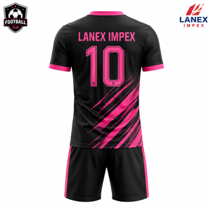 Ensemble d'uniformes de football personnalisés sublimés avec maillot, short et chaussettes, noir et rose, col en V, vêtements de sport d'équipe avec nom et numéro - Product Image 3