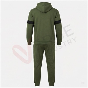 Ensemble de survêtement pour homme vert olive, manches longues, capuche, fermeture éclair sur le devant, couleurs contrastées, coupe décontractée, vêtements d'automne - Product Image 2