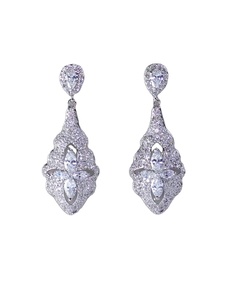 Beautiful Moissanite Sterling Silver Chandelier <b>Earrings</b> with <b>Pearl</b> <b>Diamond</b> Gold Plated for Weddings Engagements Gift for Her - Product Image 1