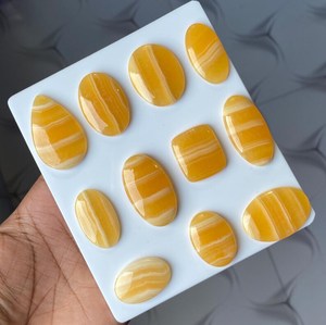 พลอยอาเกตสีเหลืองธรรมชาติทรงรีแบบหลวม ผิวเรียบแบน พลอยออนิกซ์สีเหลืองสำหรับทำเครื่องประดับ - Product Image 5