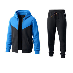 Conjunto de sudadera con capucha y pantalón deportivo de dos tonos para hombre, sudadera con capucha con cremallera, ropa deportiva ajustada, conjunto informal para el gimnasio - Product Image 2