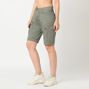 Shorts cargo en jean pour femme, taille mi-haute, coupe droite, couleur unie, poches, décontracté, sexy, vintage, été, délavé, 100% coton, respirant - Product Image 1