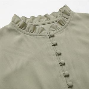 Vestido Abaya Islámico Moderno con Volantes, Manga Larga, Diseño Actual, Cinturón en la Cintura, Botones, Ropa Modesta para Mujer - Product Image 4