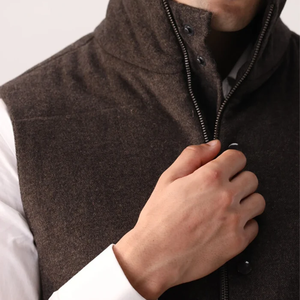 Gilet en laine pour homme sans manches, col mandarin, fermeture boutonnée et zippée, couleur unie, épais, pour l'automne - Product Image 5