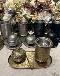 Ensemble de brûleur d'encens Bakhoor en acier inoxydable martelé moderne avec plateau - Product Image 2