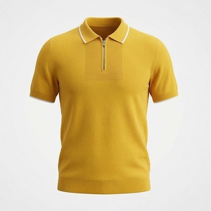 Polo en tricot uni pour homme, manches courtes, fermeture éclair, style décontracté, jaune - Product Image 1