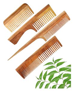 Peigne à cheveux en bois de Neem biologique, peigne en bois naturel pour les soins des cheveux, anti-pelliculaire, massage du cuir chevelu, peigne démêlant, fait à la main, ayurvédique - Product Image 1