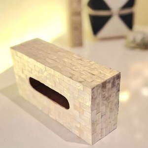 Boîte à mouchoirs en nacre, support décoratif pour mouchoirs, cube fait main avec incrustation florale pour la maison, l'hôtel, la salle de bain - Product Image 4