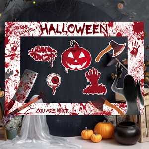 60*40cm Feliz Halloween Photo Booth Props You Are Next Bloody Eyes telón de fondo marco de fotos No One Leaves telón de fondo fantasma calabazas - Product Image 1
