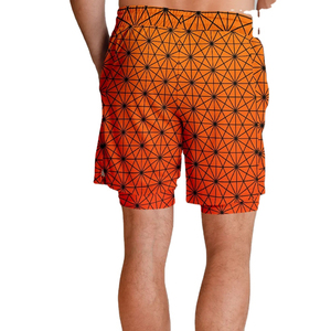 Shorts de bain pour homme à séchage rapide, imprimé géométrique orange, avec poches et cordon de serrage à la taille, style décontracté - Product Image 2