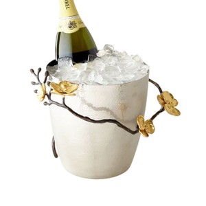 Refroidisseur à vin vintage en acier inoxydable, seau à glace décoratif double paroi pour champagne, motif floral orchidée dorée - Product Image 1