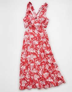 Vestido Midi de Verano Casual para Mujer, Diseño Floral Rojo Pintado a Mano, Sin Tirantes, Corte Sirena, 100% Algodón Antiarrugas, Venta al Por Mayor - Product Image 4