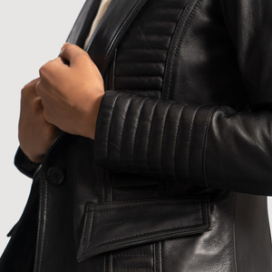 Chaqueta Bomber de Cuero Genuino de Alta Calidad para Mujer, de Secado Rápido, Estilo Motero, Negra, con un Solo Botón, Colores Personalizados con Logotipo, OEM - Product Image 4