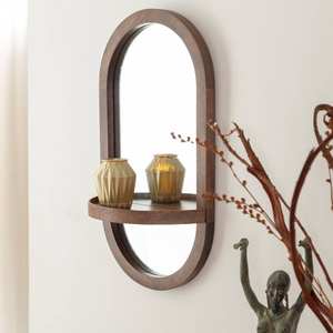 Espejo ovalado Vandana Ultra Orion con estante de madera de mango - Product Image 3