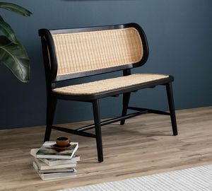 Banc moderne en rotin 2 places avec structure en teck, design mid-century, meubles de salon, structure durable, modèle ZKA04 - Product Image 1