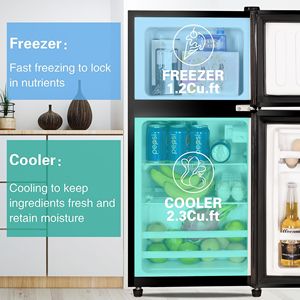 3.5Cu.Ft Mini-frigo compatto 2 porte con termostato a 7 livelli con ripiani rimovibili per la cucina dormitorio appartamento o Bar - Product Image 6