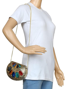 Pochette de soirée artisanale en métal mosaïque de designer avec longue chaîne, pour femmes et jeunes filles, idéale pour les mariages, artisanat métallique - Product Image 2