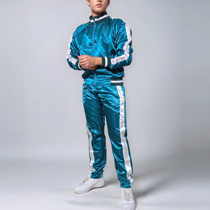 Men's <b>Teal</b> Satin Printed Tracksuit Set Full Sleeve Stand Collar Regular Fit Streetwear Winter Wear Windbreaker Reversible - Product Image 4