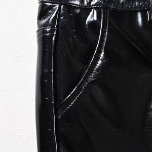 <b>Men's</b> <b>Black</b> Leather Coated Breathable Lightweight Casual Winter <b>Cargo</b> <b>Pants</b> Mid Waist Straight Fit Multiple Pockets Zipper Fly - Product Image 4