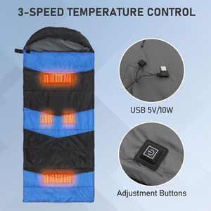 Sacco a Pelo Rettangolare Leggero con Cuscinetti Riscaldanti Alimentati Tramite Multi-USB, Sacco a Pelo Riscaldato Impermeabile Compatto a Busta con Fodera - Product Image 1