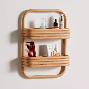 Estantes de mimbre para exhibición, organizador de pared para dormitorio y baño, estantería flotante de dos niveles. - Product Image 1
