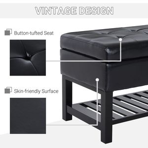 Panca contenitore imbottita in similpelle nera da 44 pollici con scarpiera dal design elegante - Product Image 6