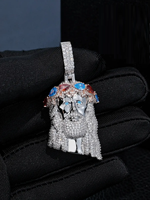 Pendentif Jésus personnalisé en argent 925 avec moissanite, diamants de couleurs fantaisie, plaqué or, style hip-hop, bijoux de prière, pour soirée, IGI