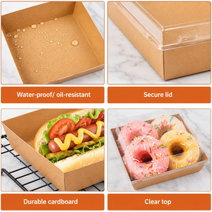 Disposable Biodegradable Eco-Friendly Food Containers Pastry Bakery Square <b>Box</b> Sandwich Lunch Paper <b>Box</b> Fruit Tray Takeout <b>Box</b> - Product Image 6