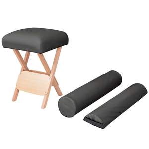 Tabouret de massage pliable en similicuir noir (100% PVC) en bois massif, élégant et confortable, pour thérapeutes - Product Image 1