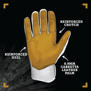 Guantes de Bateo Blancos de Primera Calidad Bruce-Bolt, 100% Cuero Cabretta de 0.09mm, Cierre de Gancho y Bucle en el Puño Corto, Duraderos y Ligeros - Product Image 4